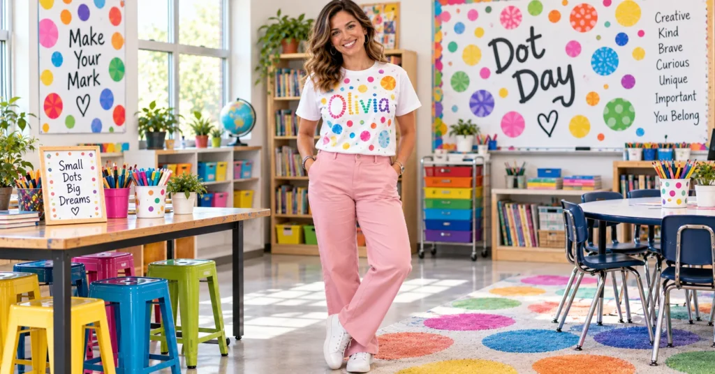 15 Brilliant Dot Day Shirt Ideas to Spark Creativity and School Spirit 9 Dot Day Shirt Ideas featuring a personalized name created with colorful dots