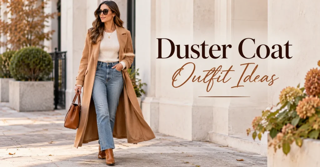 12 Effortless Duster Coat Outfit Ideas for a Chic Fall Look 1 Duster Coat Outfit Ideas featuring a chic camel duster coat with a neutral fall outfit