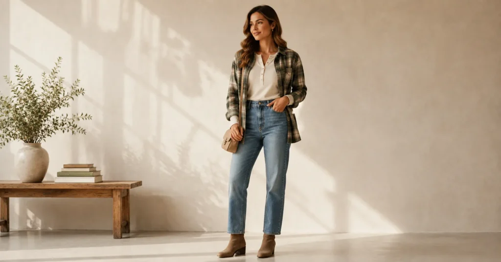 12 Effortless Henley Shirt Outfit Ideas for a Chic and Casual Look 4 Henley shirt outfit ideas for women with a flannel and jeans