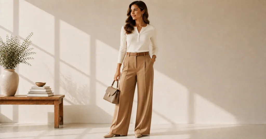 12 Effortless Henley Shirt Outfit Ideas for a Chic and Casual Look 12 Henley shirt outfit ideas for women with wide-leg trousers and a fitted henley