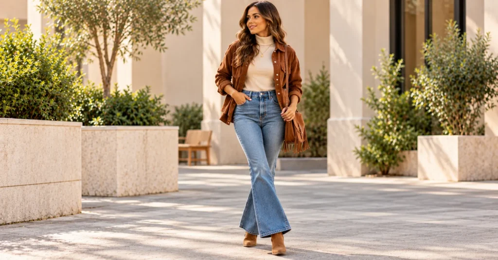 14 Stellar Malcolm Todd Concert Outfits to Steal the Show 5 Retro 70s Malcolm Todd Concert Outfits with corduroy jacket and flared jeans