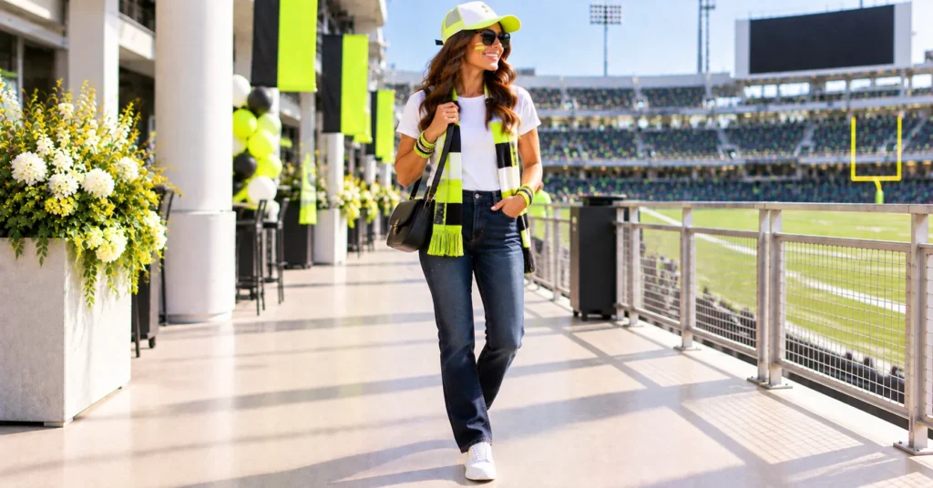 12 Electric Neon Football Game Outfit Ideas to Light Up Game Day 14 Neon Football Game Outfit Ideas with neon face paint and colorful game-day accessories
