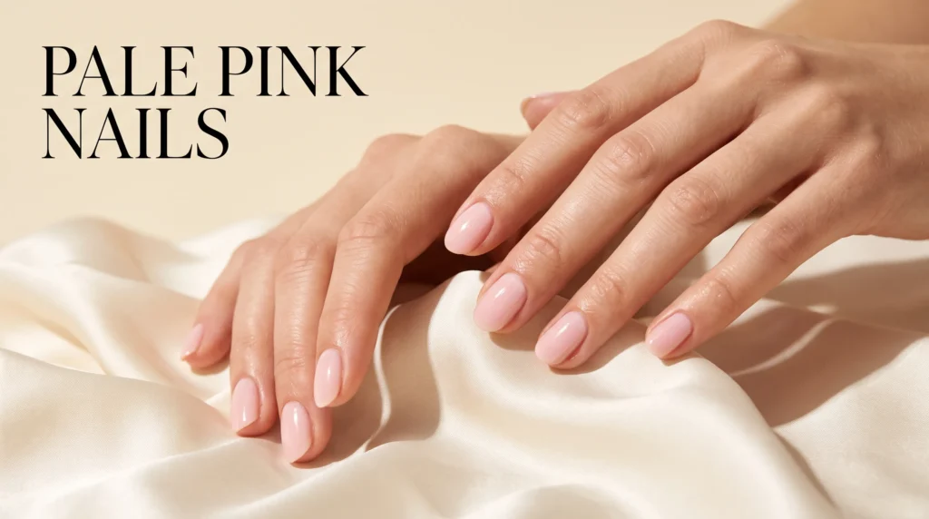 Pale Pink Nails: 10 Soft, Polished Ideas for Every Occasion 7 A polished set of pale pink nails displayed in bright natural daylight against a plain cream background.