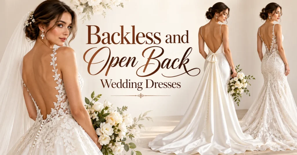 12 Stunning Backless and Open Back Wedding Dresses That Steal the Show 9 Backless and Open Back Wedding Dresses featuring an elegant ivory bridal gown with a sophisticated open back.