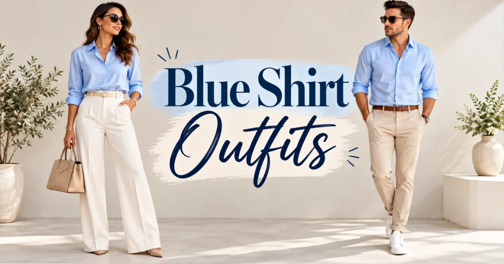 10 Effortless Blue Shirt Outfits That Look Sharp Every Time 2 Blue Shirt Outfits featuring polished men’s and women’s blue shirt styling