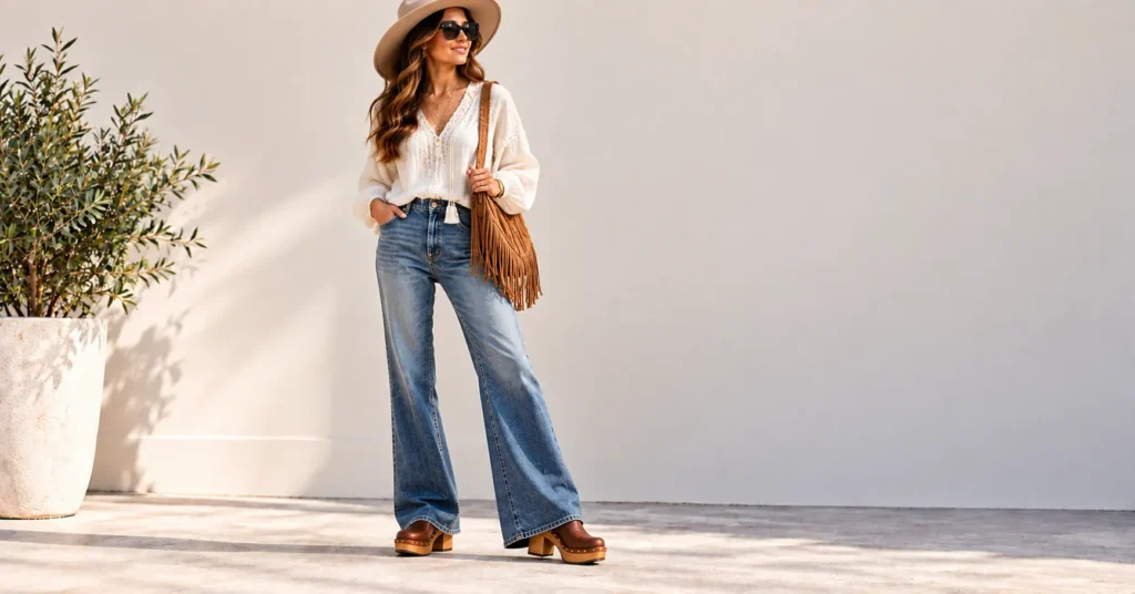 10 Stunning Chunky Clogs Looks That Instantly Elevate Every Outfit 10 Chunky Clogs with flared jeans and a relaxed boho blouse