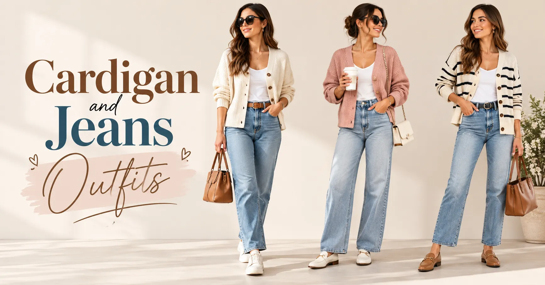 Cardigan and Jeans Outfits for women featuring a polished casual denim and knitwear look