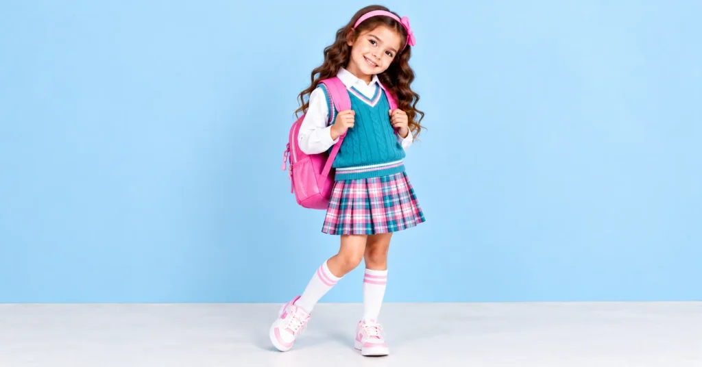 10 Creative Toca Boca Outfit Ideas Kids Will Love 10 Toca Boca outfit ideas featuring a preppy school look with a teal sweater vest, plaid skirt, and bright backpack.
