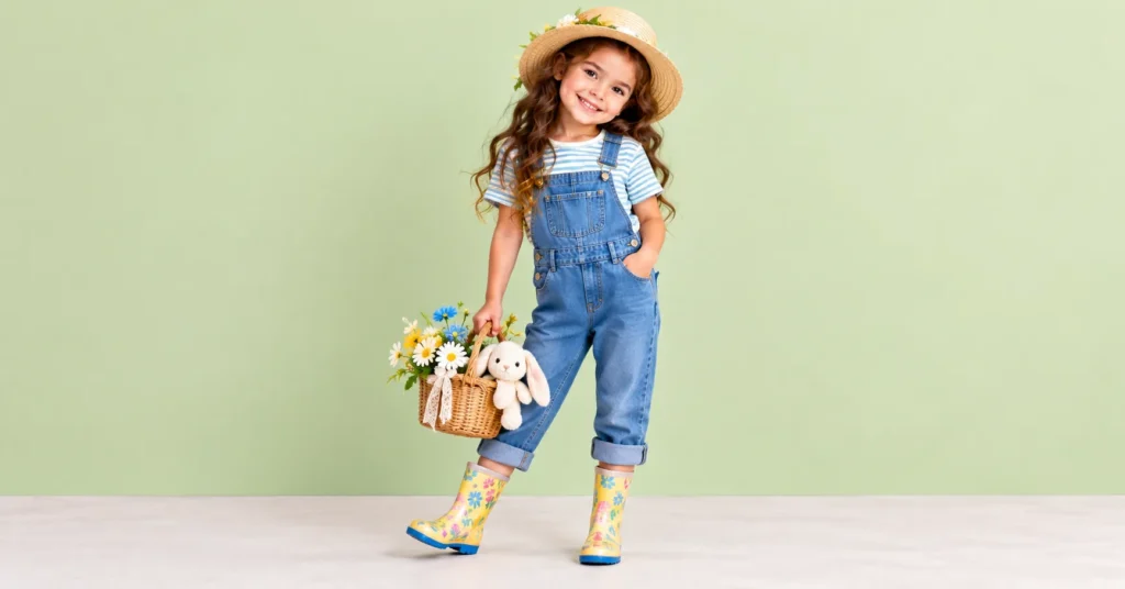 10 Creative Toca Boca Outfit Ideas Kids Will Love 6 Toca Boca outfit ideas featuring a cottagecore farm look with denim overalls, a striped shirt, and rain boots.
