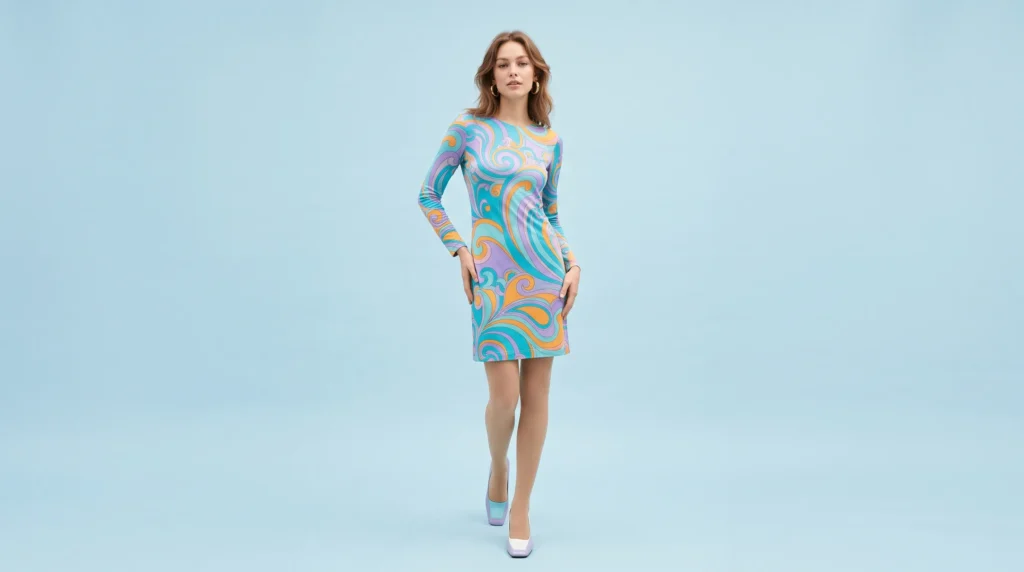 12 Iconic 60's Outfits for Ladies: Mod, Retro, and Vintage Looks to Recreate 11 Colorful psychedelic print silk dress as seen in late 60's outfits for ladies