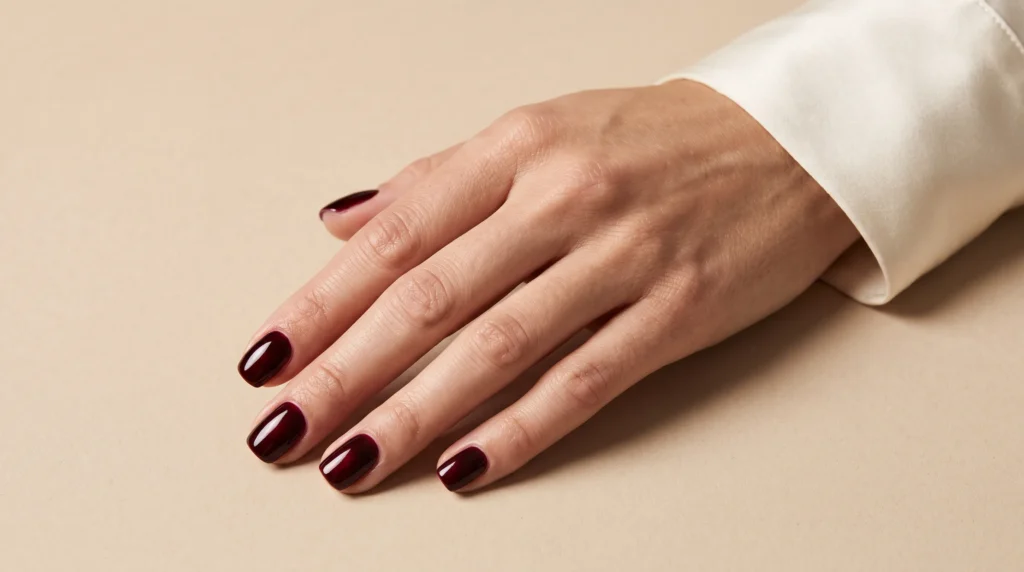 Cherry Red Nails: 10 Stunning Ideas, Shades & Pro Tips for a Flawless Manicure 12 Deep and moody black cherry red nails finished with an ultra glossy top coat.