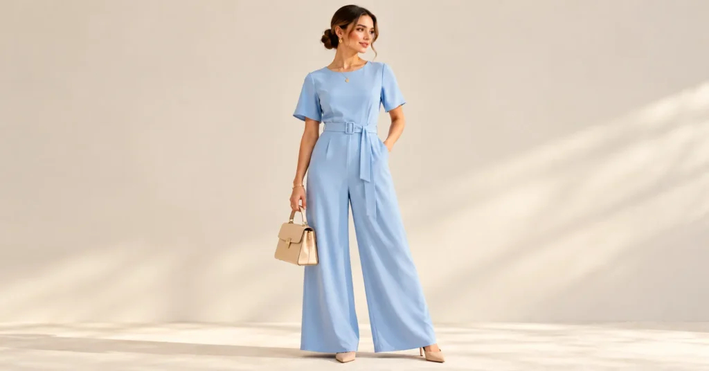 What to Wear to a Bridal Shower as a Guest: 10 Stunning Outfit Ideas for Every Style 4 What to Wear to a Bridal Shower as a Guest featuring a powder blue pastel jumpsuit