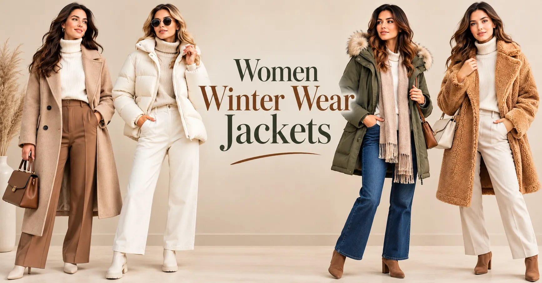 Women Winter Wear Jackets featuring stylish puffer, wool, parka, and teddy coat outfits.