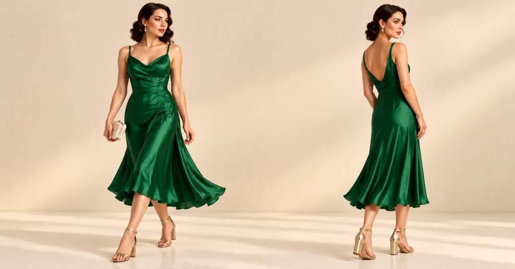 Emerald Satin Dress Lookbook Views