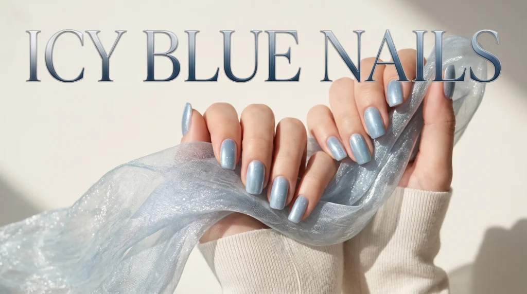 Icy Blue Nails: 10 Stunning Ideas, Shades & Pro Tips for a Frosty Manicure 2 Manicure with glossy icy blue nails against a plain neutral background in bright daylight.