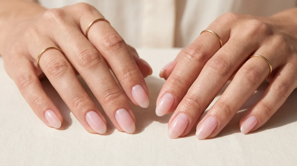 Pale Pink Nails: 10 Soft, Polished Ideas for Every Occasion 11 Milky sheer pale pink nails offering a soft, translucent natural look.