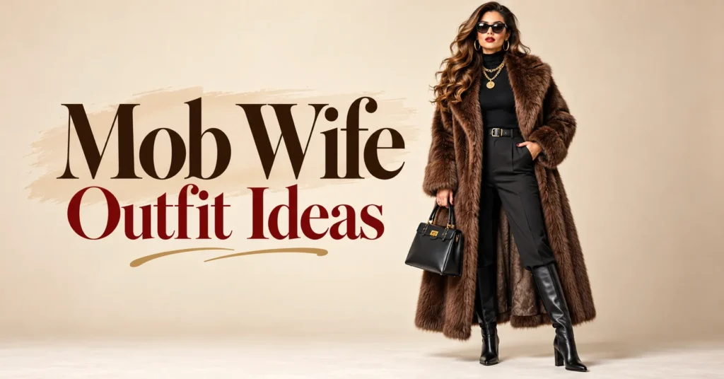 10 Stunning Mob Wife Outfit Ideas for a Bold, Glamorous Wardrobe 2 Mob Wife Outfit Ideas featuring an oversized faux fur coat, black outfit, gold jewelry, and glamorous styling.