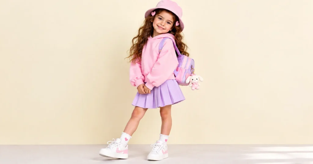 10 Creative Toca Boca Outfit Ideas Kids Will Love 3 Toca Boca outfit ideas featuring a pastel-pink hoodie, lavender skirt, white sneakers, and heart-shaped clips.