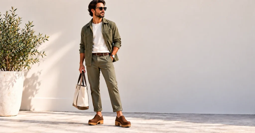 10 Stunning Chunky Clogs Looks That Instantly Elevate Every Outfit 12 Chunky Clogs styled with relaxed chinos and a chore jacket