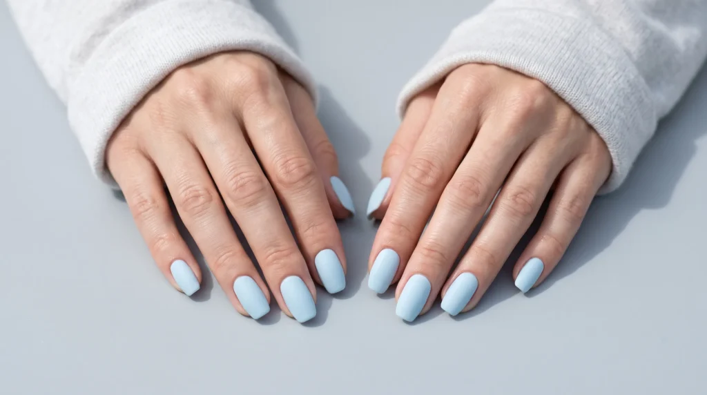 Icy Blue Nails: 10 Stunning Ideas, Shades & Pro Tips for a Frosty Manicure 9 Velvety matte frost icy blue nails with a smooth non-reflective finish.