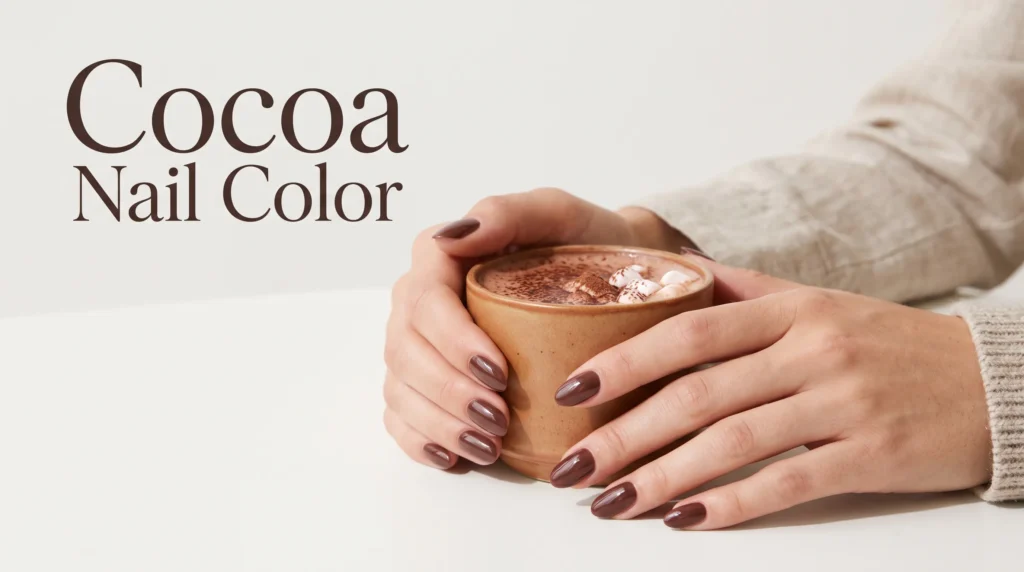 Cocoa Nail Color: 10 Gorgeous Ideas, Shades & Pro Tips for a Luxe Manicure 8 Luxe manicure featuring high-shine cocoa nail color on well-groomed hands against a plain background in bright lighting.