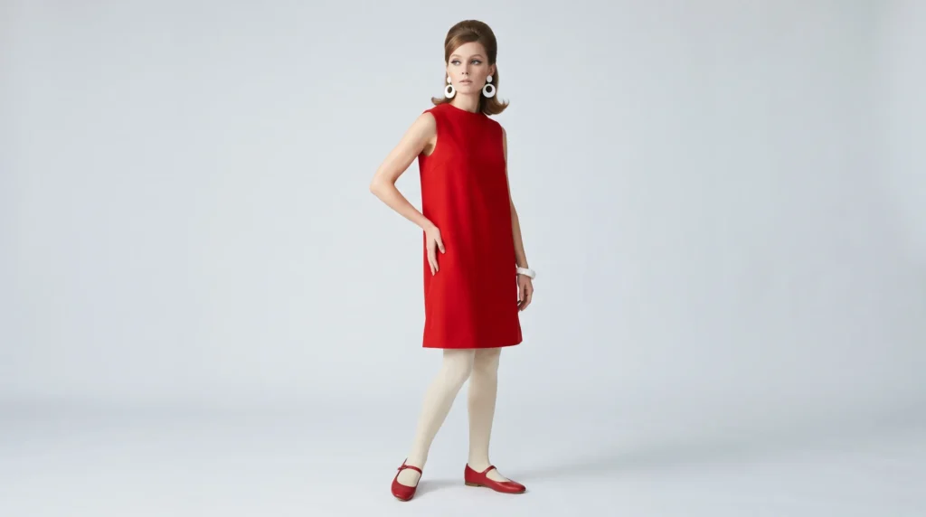 12 Iconic 60's Outfits for Ladies: Mod, Retro, and Vintage Looks to Recreate 3 Model wearing a classic red mod shift dress from the collection of 60's outfits for ladies.