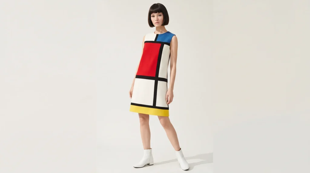 12 Iconic 60's Outfits for Ladies: Mod, Retro, and Vintage Looks to Recreate 5 Mondrian color-block dress demonstrating geometric 60's outfits for ladies.