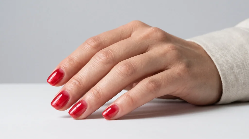 Cherry Red Nails: 10 Stunning Ideas, Shades & Pro Tips for a Flawless Manicure 6 Glassy translucent jelly cherry red nails with a juicy high-gloss candy finish.